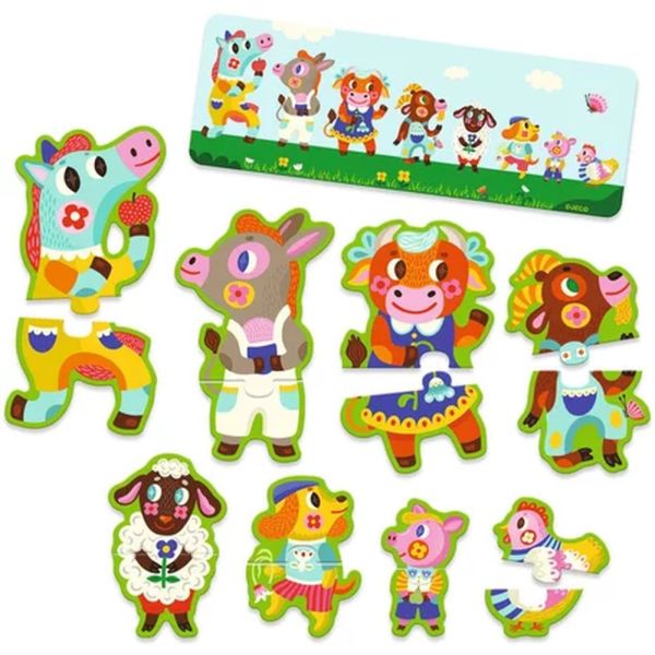 Lot de 8 puzzles de 2 pièces Grands & petits à la ferme