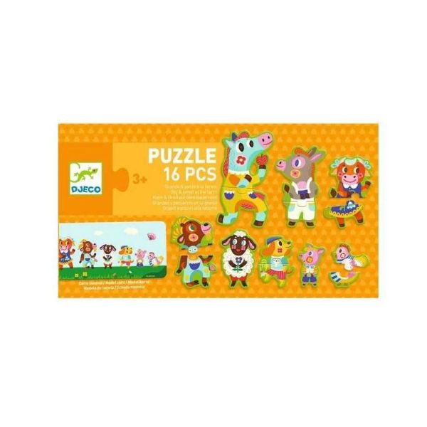 Lot de 8 puzzles de 2 pièces Grands & petits à la ferme