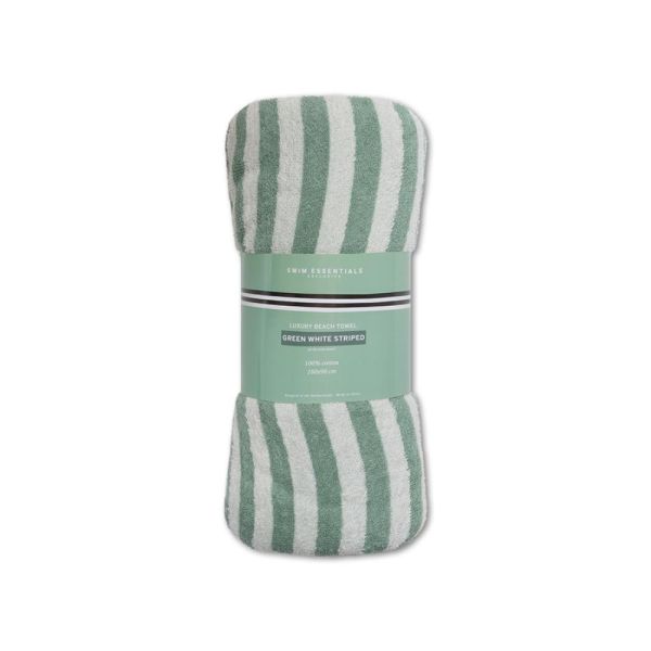 Serviette de plage coton 180 x 90 cm - Rayures vertes