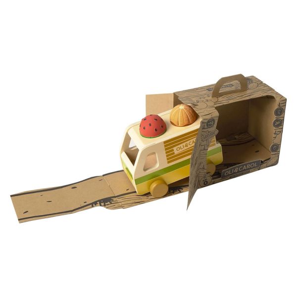 Camion en bois avec 2 balles sensorielles Le Potager
