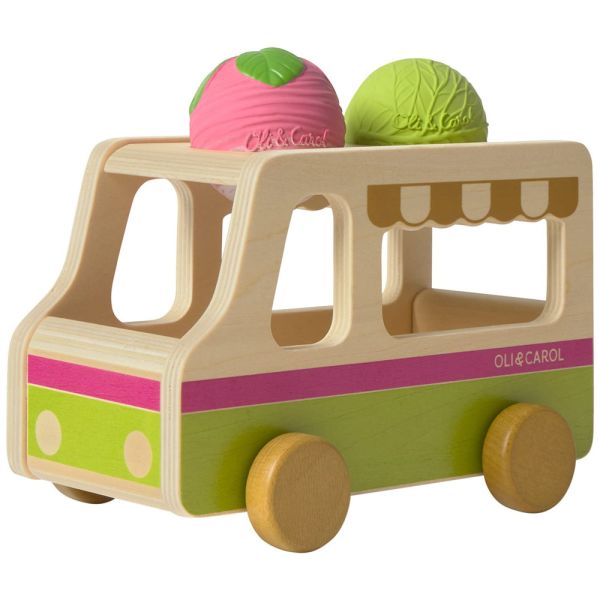 Camion en bois avec 2 balles sensorielles Le Marché