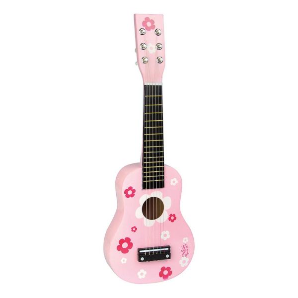 Guitare pour enfant en bois Fleurs rose de bohème