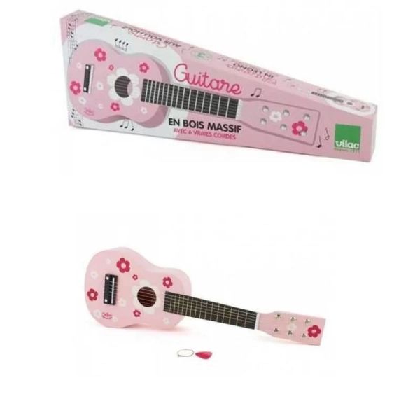 Guitare pour enfant en bois Fleurs rose de bohème