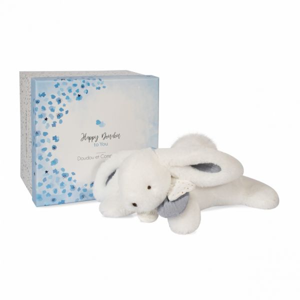 Doudou pantin Happy glossy blanc