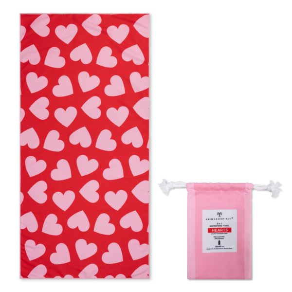 Serviette microfibre 135x65 cm - Cœur rouge