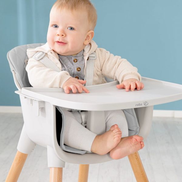 Chaise haute évolutive Style Up Wood avec siège gris