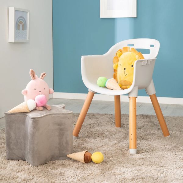 Chaise haute évolutive Style Up Wood avec siège gris