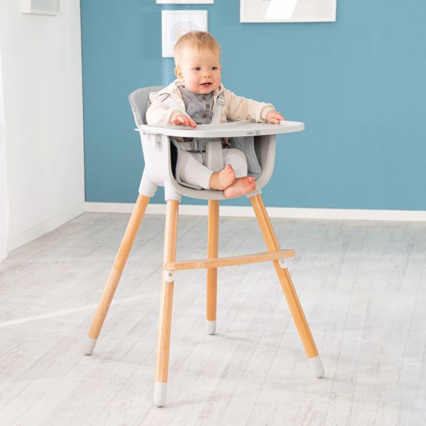 Chaise haute évolutive Style Up Wood avec siège gris