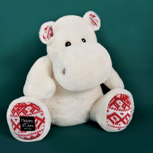 Peluche Hippopotame 40 cm Blanc Noël