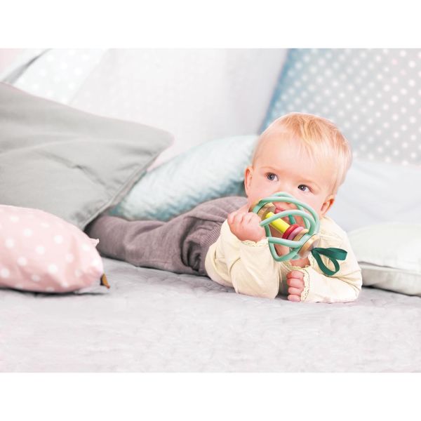 Hochet en forme de pomme en silicone et bois