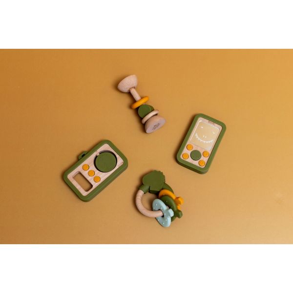 Hochet en silicone et bois - Mr. Dino