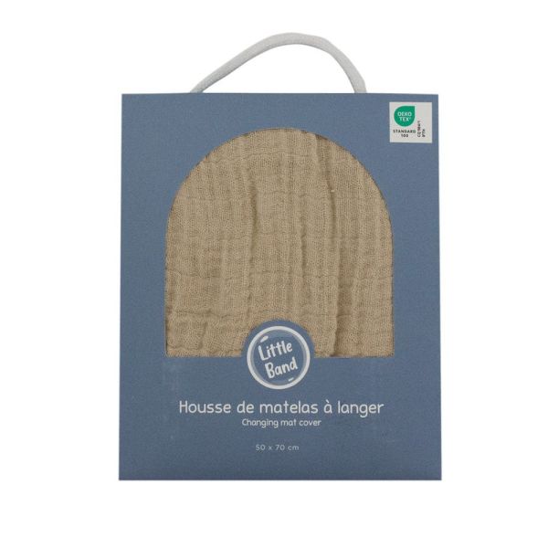 Housse matelas à langer 50 x 70 cm Taupe en Gaze de coton