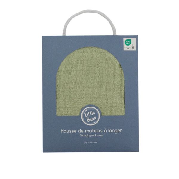 Housse matelas à langer 50 x 70 cm Vert mousse en Gaze de coton