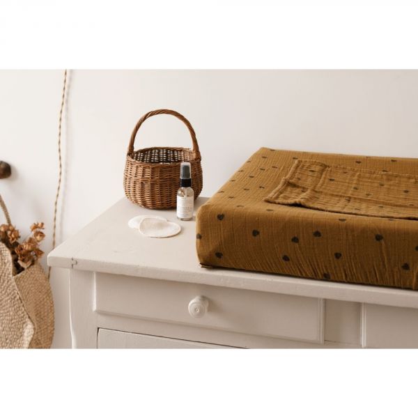 Housse de matelas à langer avec langes Fanny Coeur cumin