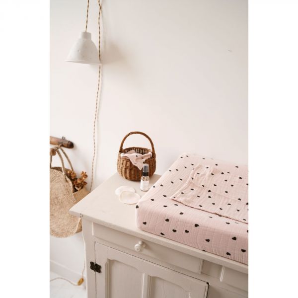 Housse de matelas à langer avec langes Fanny Coeur cumin