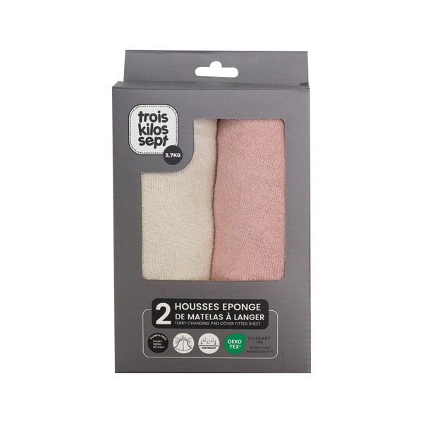 Lot de 2 housses de matelas à langer Sable/Vieux rose