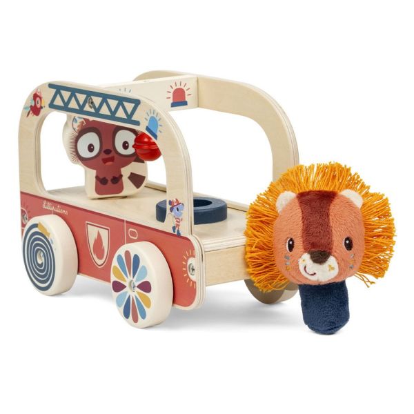 Jouet en bois à tirer Camion de pompier Jack le lion
