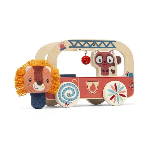 Jouet en bois à tirer Camion de pompier Jack le lion