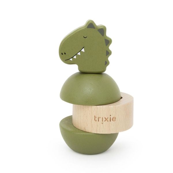 Jouet d'empilage avec hochet en bois Mr. Dino