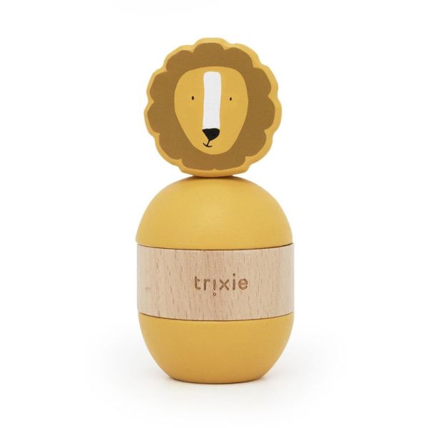 Jouet d'empilage avec hochet en bois Mr. Lion
