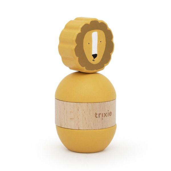 Jouet d'empilage avec hochet en bois Mr. Lion