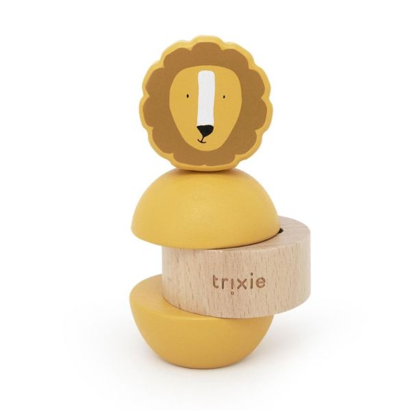 Jouet d'empilage avec hochet en bois Mr. Lion