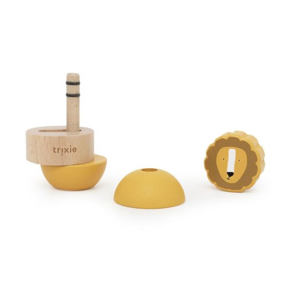 Jouet d'empilage avec hochet en bois Mr. Lion