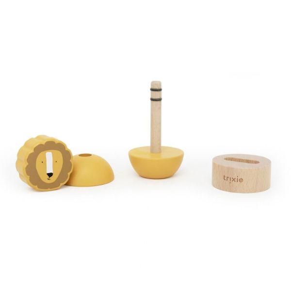 Jouet d'empilage avec hochet en bois Mr. Lion
