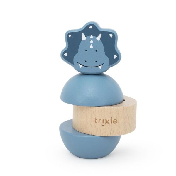Jouet d'empilage avec hochet en bois Mr. Triceratops