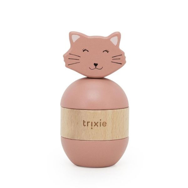 Jouet d'empilage avec hochet en bois Mrs. Cat