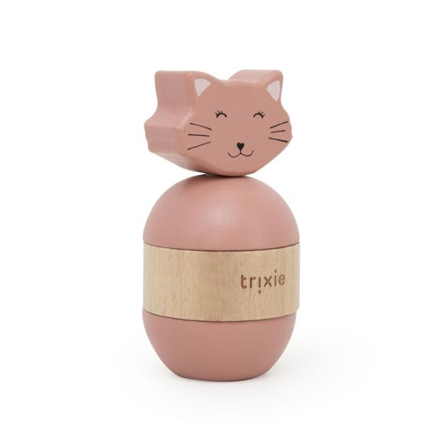 Jouet d'empilage avec hochet en bois Mrs. Cat