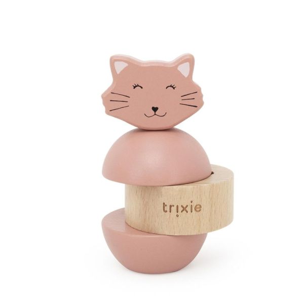Jouet d'empilage avec hochet en bois Mrs. Cat