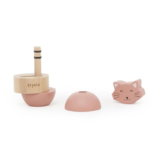 Jouet d'empilage avec hochet en bois Mrs. Cat