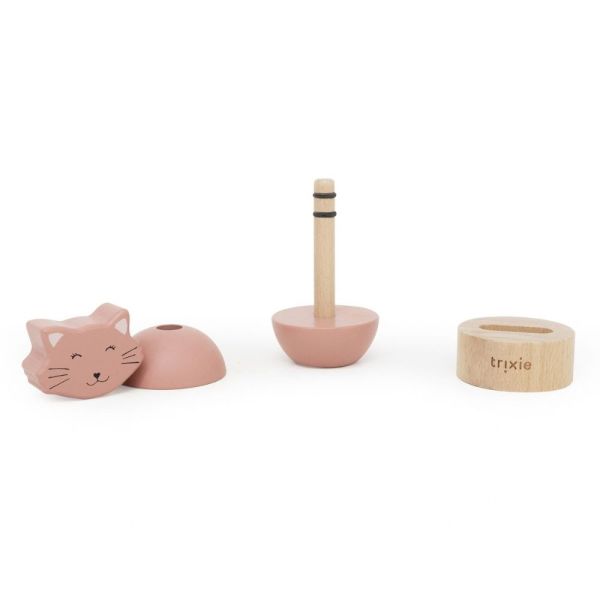 Jouet d'empilage avec hochet en bois Mrs. Cat