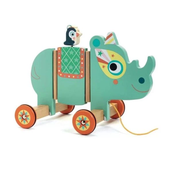 Jouet en bois à tirer Vilma le rhinocéros