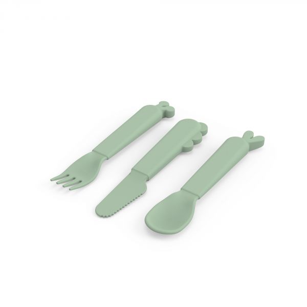 Lot de 3 couverts en silicone Deer Friends Vert