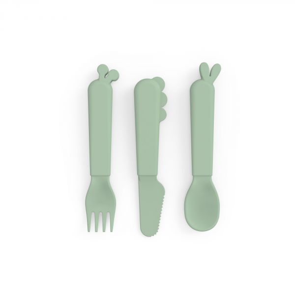 Lot de 3 couverts en silicone Deer Friends Vert