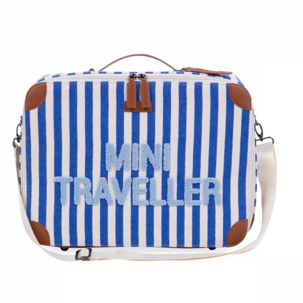 Valise enfant Mini traveller à rayures bleu éléctrique et bleu clair