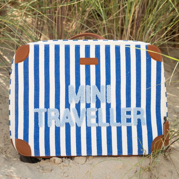 Valise enfant Mini traveller à rayures bleu éléctrique et bleu clair