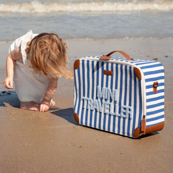 Valise enfant Mini traveller à rayures bleu éléctrique et bleu clair