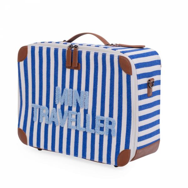 Valise enfant Mini traveller à rayures bleu éléctrique et bleu clair