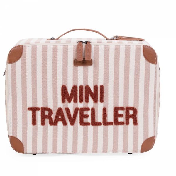 Valise enfant Mini traveller à rayures Terracotta et Nude