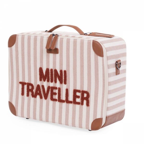 Valise enfant Mini traveller à rayures Terracotta et Nude