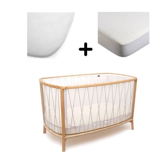 Pack Lit bébé Kimi Lichen et matelas + alèse et drap housse blanc