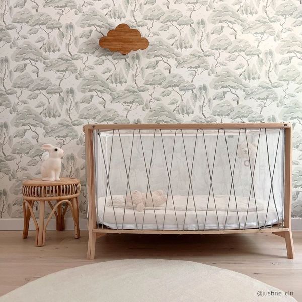 Pack Lit bébé Kimi Lichen et matelas + alèse et drap housse blanc