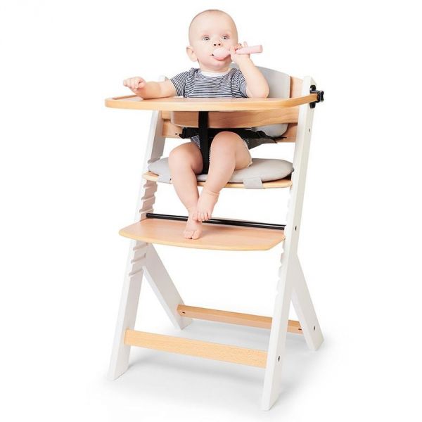 Chaise haute évolutive Enock Blanc avec coussins Gris