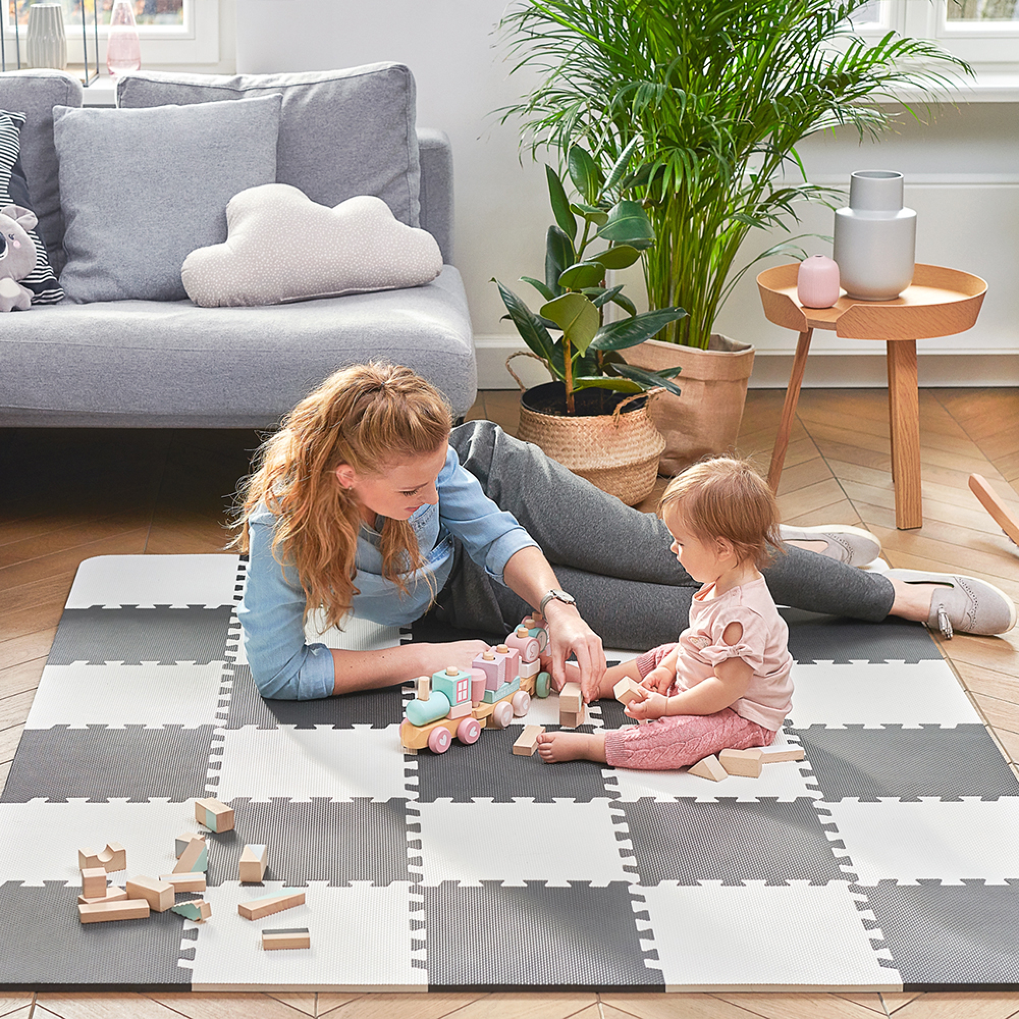 Tapis en mousse puzzle 3D Luno Shapes - Mint - Made in Bébé