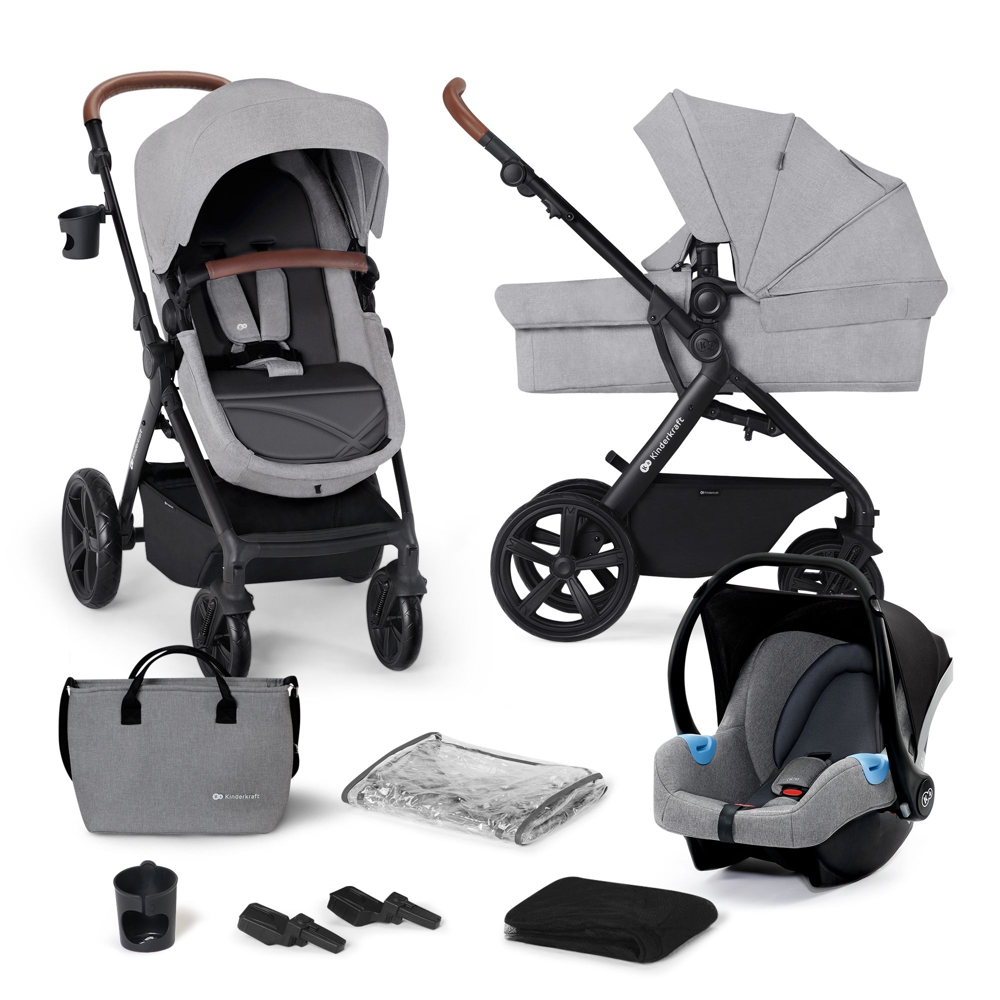 Poussette Kinderkraft B-Tour + Nacelle + Coque Auto Mink Pro - Dark Grey -  Univers Poussette