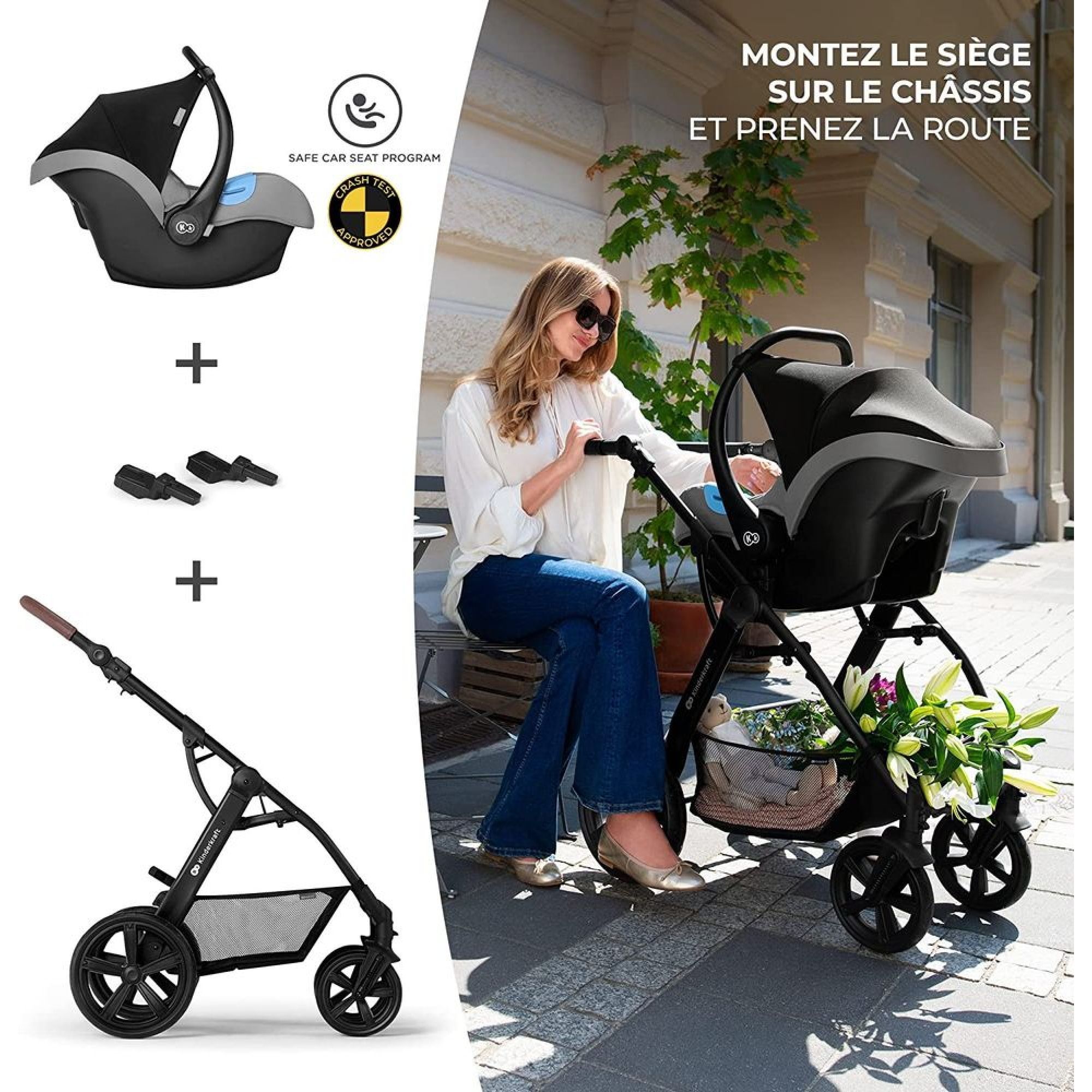 Kinderkraft MOOV Poussette 3 en 1, Poussette Canne, Trio