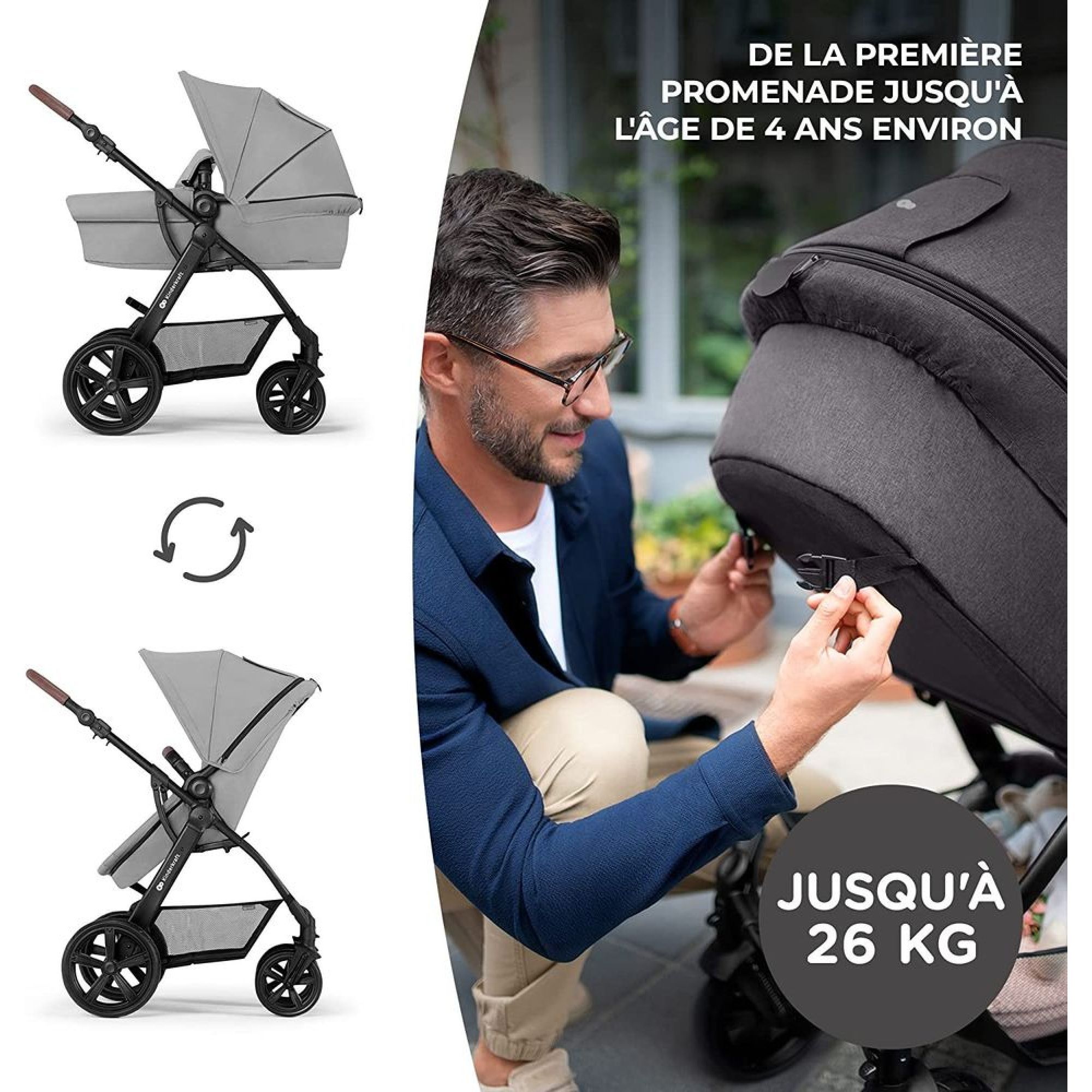 Poussette 3 en 1 kinderkraft moov , trio , siège auto et accessoires